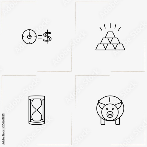 Finance line icon set with time money, sand watch and gold bar