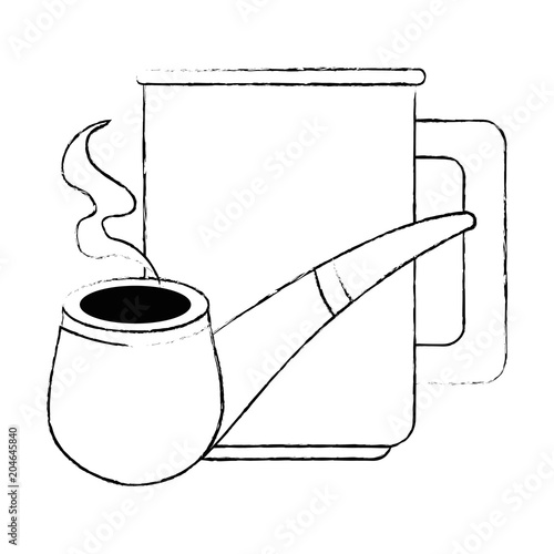 coffee cup with pipe wooden vector illustration design