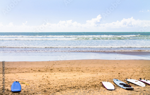 Atlantic coast. Surfboards on the beach. Atlantic Ocean. Photo travel. Leisure. Surfing. Sport © Galyna Chyzh