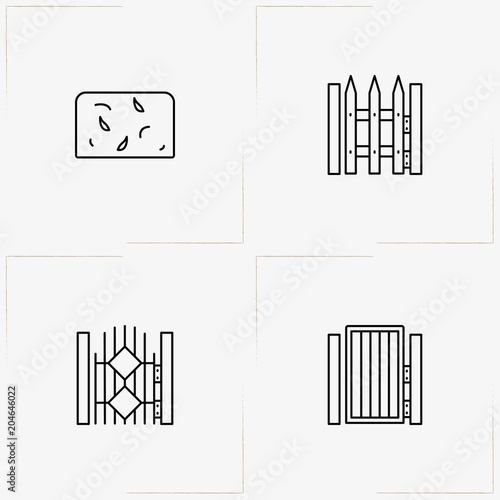 Fences And Wickets line icon set with fence and wicket