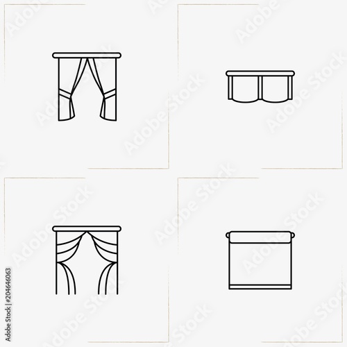 Curtains & Blinds line icon set with blinds and curtains