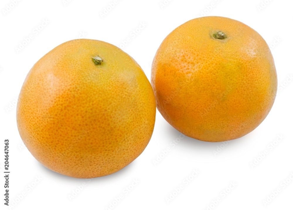 Two Ripe Sweet Oranges on White Background