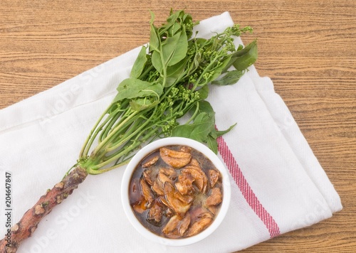 Thai Food of Boiled Neem with Sweet Sauce photo