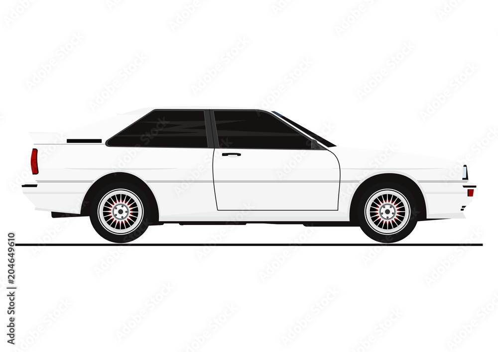 Side view of coupe car from 80s. Vector.