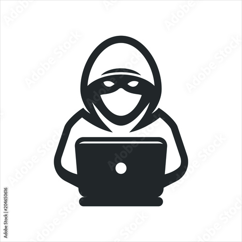 Computer hacker with laptop icon photo