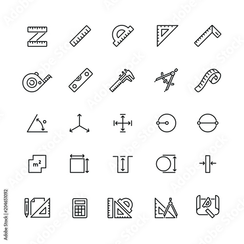 Measure related icons: thin vector icon set, black and white kit