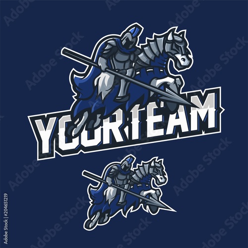 armored knight riding armored horse esport gaming mascot logo template