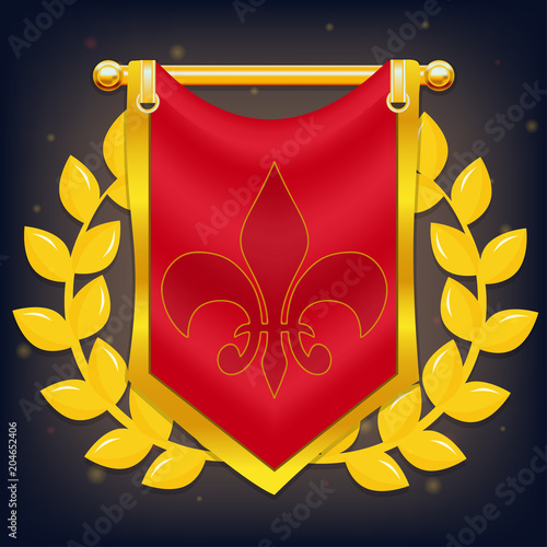 Knight Flag with Laurel and Symbol on Golden Pole