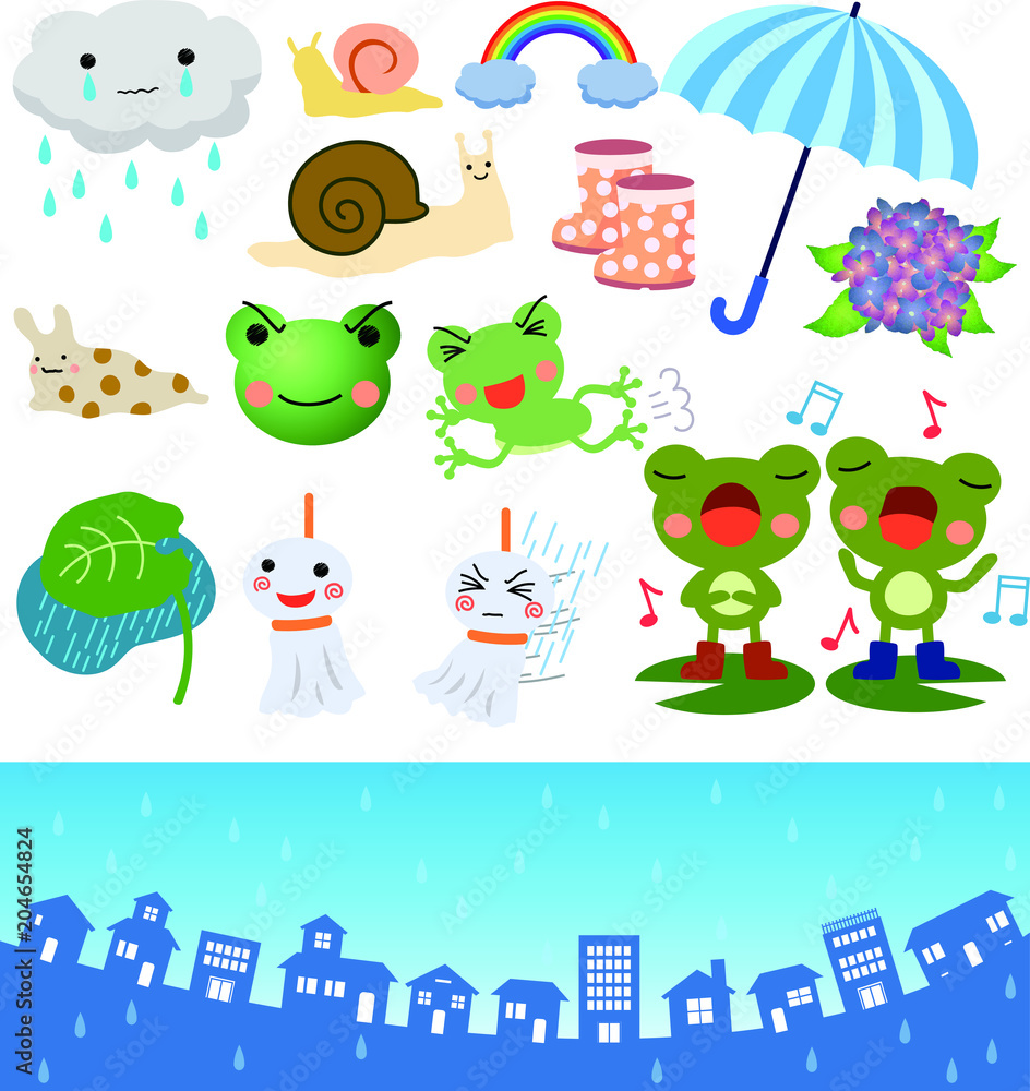 Rainy season illustration set Rainy season illustration set