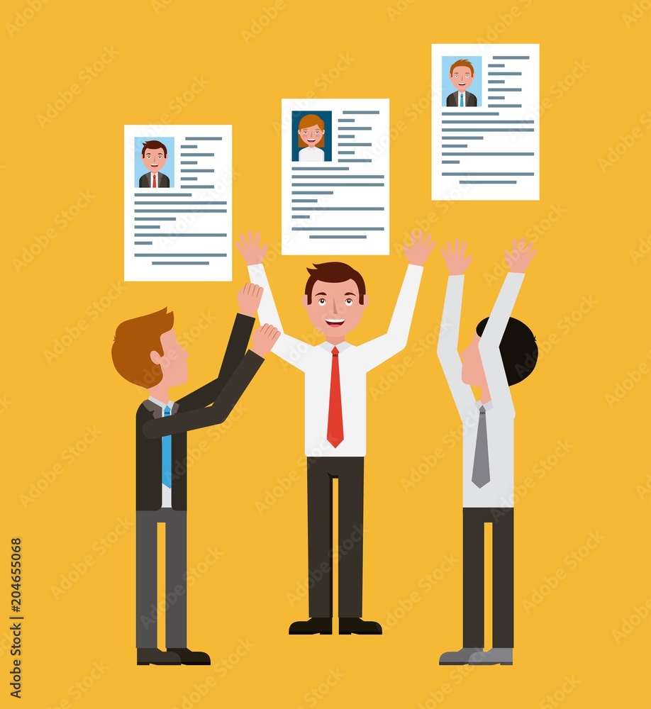 Fototapeta premium three business men with resume document recruitment vector illustration