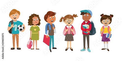 large set of children's characters of people. school pupils, fun jump, vector