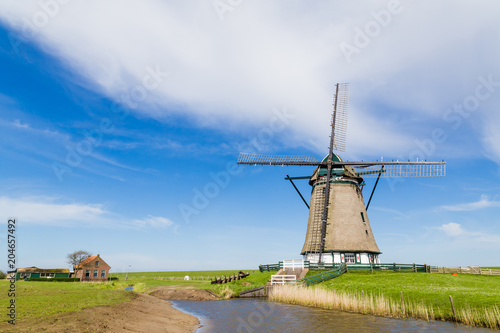 Dutch windmill Het Noorden on the wadden island Texel in the Netherlands.