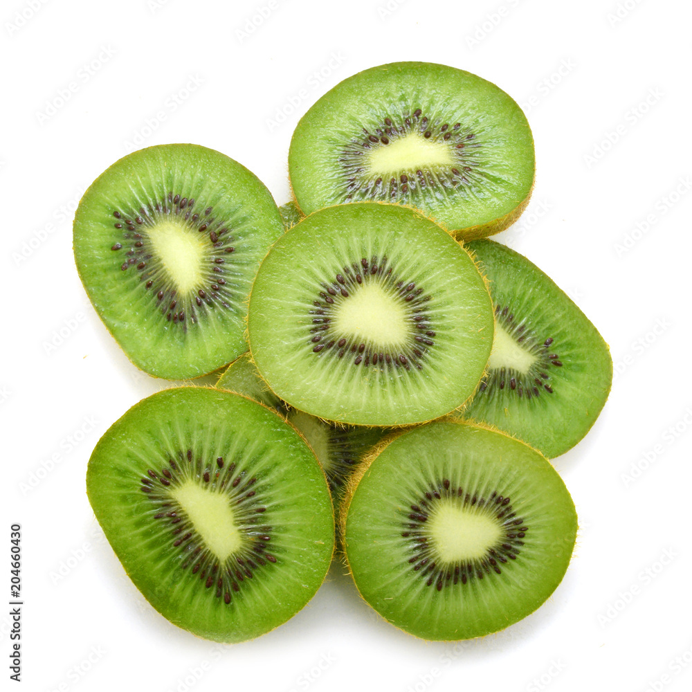 Kiwi fruit sliced segments isolated on white background cutout Kiwi fruit sliced segments isolated on white background cutout