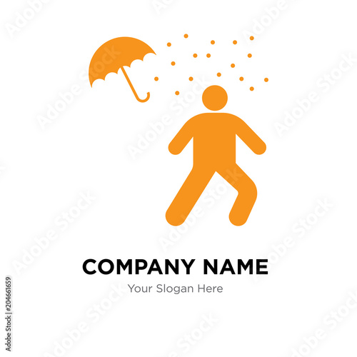 Man under rain loosing umbrella company logo design template, colorful vector icon for your business, brand sign and symbol