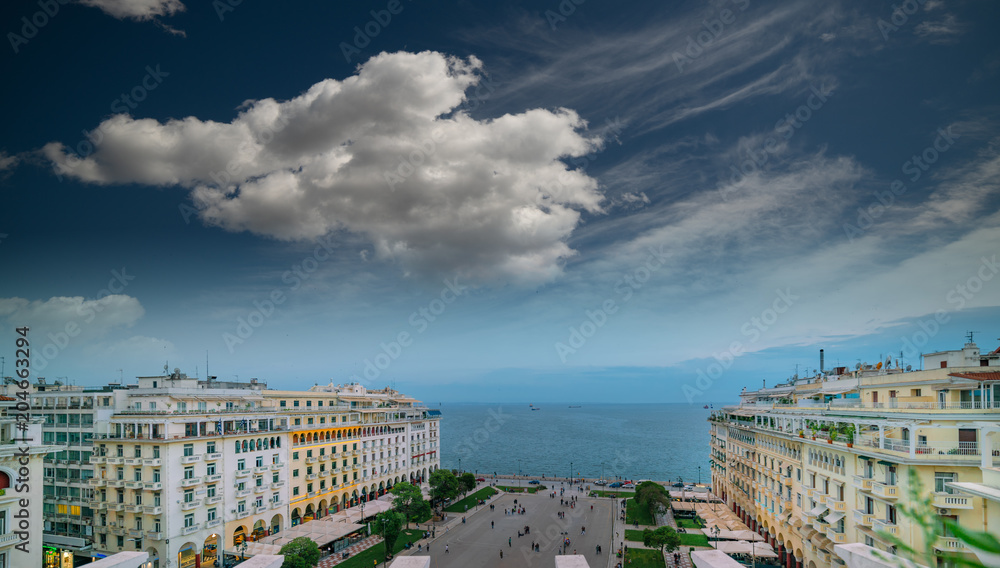 Panoramic view of Thessaloniki city at Aristotelous square. Greece