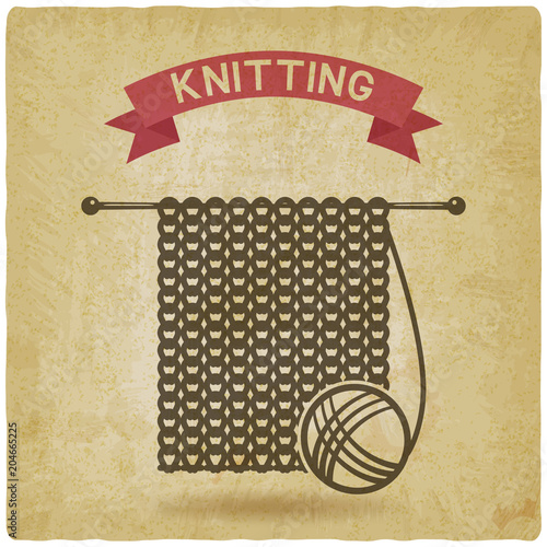 knitting tools. hand made symbol vintage background