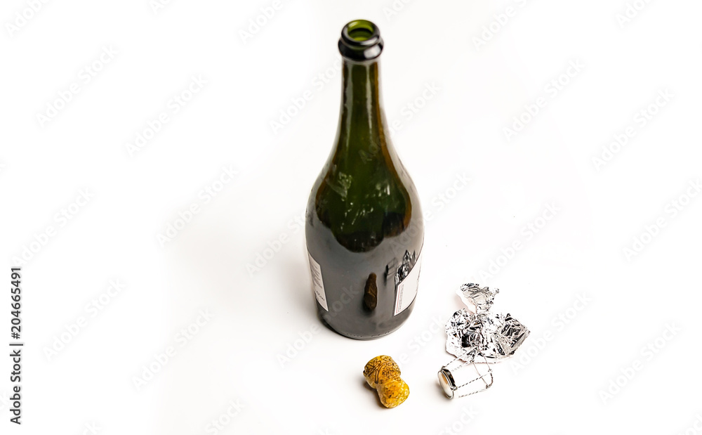 Fototapeta premium Open green bottle with champagne