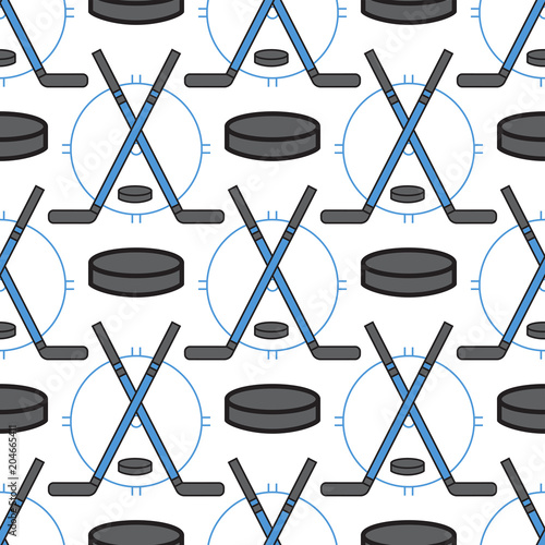 Sport hockey icons in flat design line pictogram fitness seamless pattern background game trophy competition dumbbell activity vector illustration.