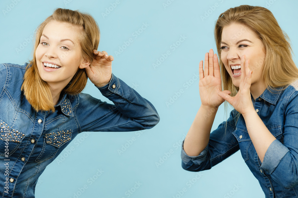 Two women telling tales, rumors gossip