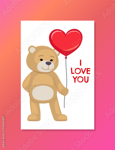 Bear on Festive Postcard with I Love You Sign