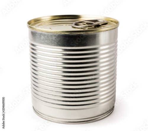 Metal cans on a white, closeup.