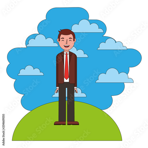 elegant businessman in landscape avatar character vector illustration design photo