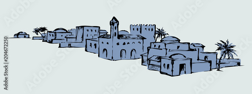 Old eastern city. Vector drawing