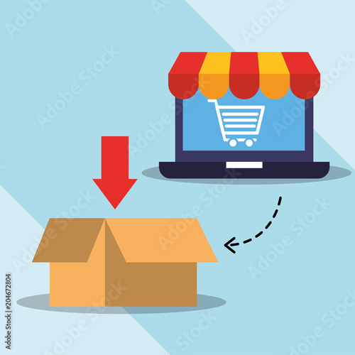 shopping cart online laptop delivery vector illustration