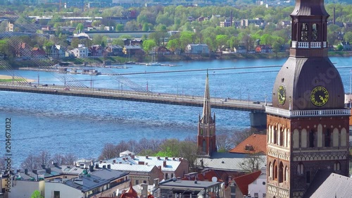 Riga skyline, Latvia. Aerial view of Riga. Panorama View at Riga from the tower of Saint Peter's Church, Latvia. photo