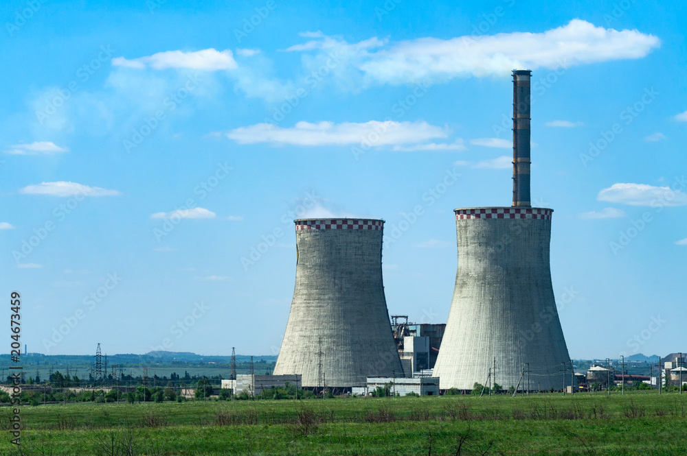 Green landscape with thermal power station. Green landscape with thermal power station.