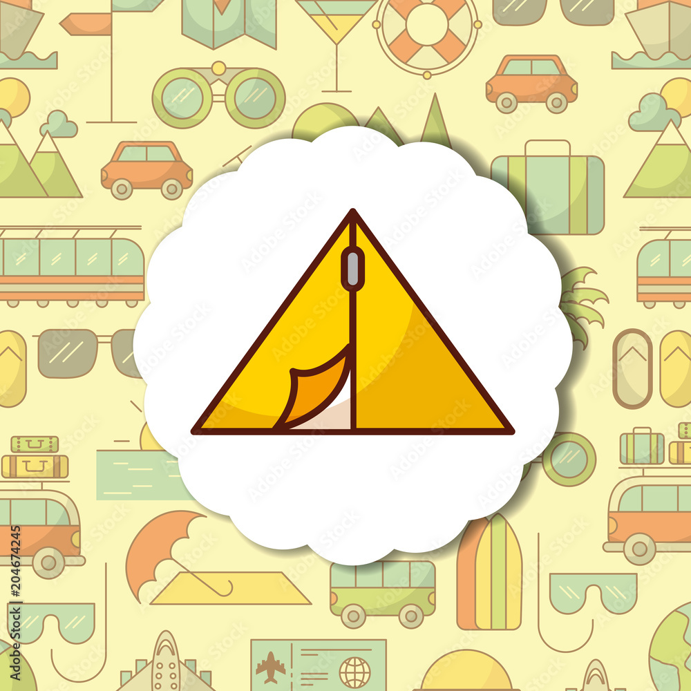 time to travel camp tent vacation tourism vector illustration