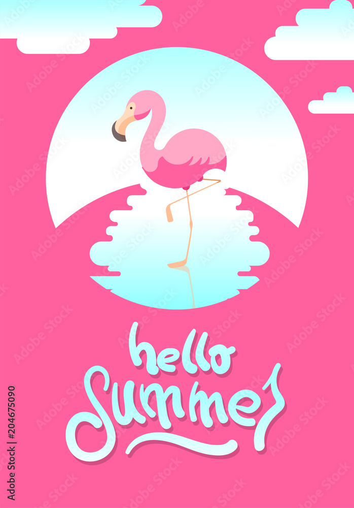 Summer vector illustration with flamingo and hand-drawing message Summer vector illustration with flamingo and hand-drawing message
