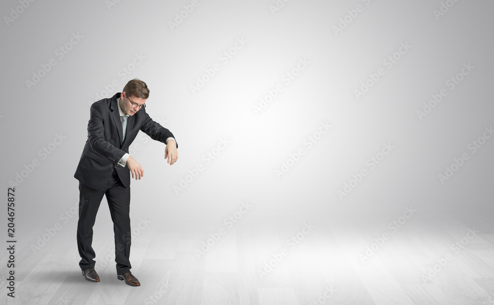 Zombi, sleepy maniac businessman walking in a copy space
Zombi, sleepy maniac businessman walking in a copy space