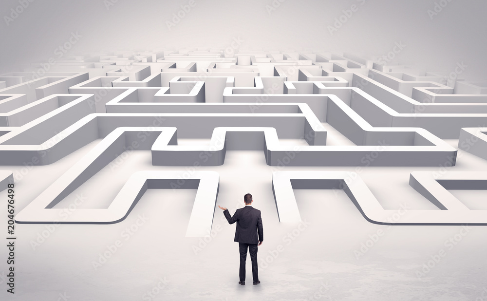 Businessman getting ready to enter a 3D flat labyrinth concept
Businessman getting ready to enter a 3D flat labyrinth concept