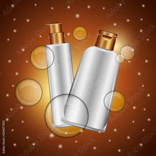 body cream gel skincare cosmetics makeup brown blur bubbles vector illustration