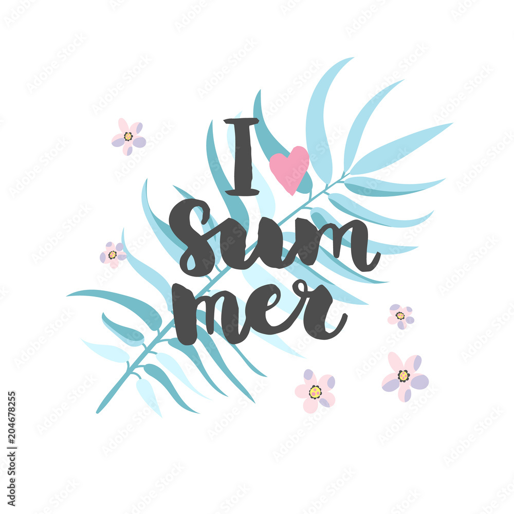 Palm leaf with lettering summer background Palm leaf with lettering summer background