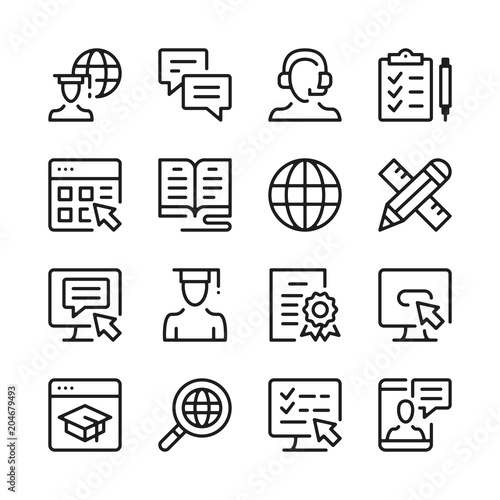 E-learning line icons set. Modern graphic design concepts, simple outline elements collection. Vector line icons