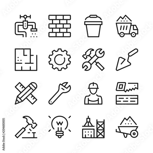 Construction line icons set. Modern graphic design concepts, simple outline elements collection. Vector line icons