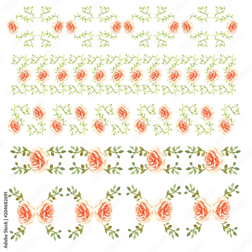 custom made wallpaper toronto digitaldecor of a border line of peach delicate roses with green leaves loach garden beautiful light pattern isolated on white background