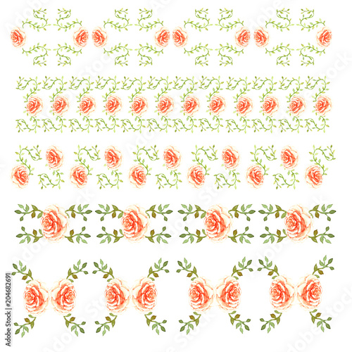 Wallpaper Mural decor of a border line of peach delicate roses with green leaves loach garden beautiful light pattern isolated on white background Torontodigital.ca