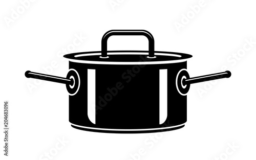 Saucepan for cook hot dishes. Icon in simple style.