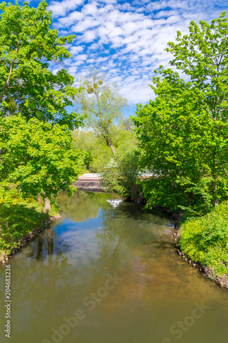 Lyna river in central park in Olsztyn in Poland.