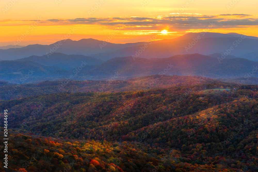 Autumn Sunset from the top of Sugar Mountain - North Carolina