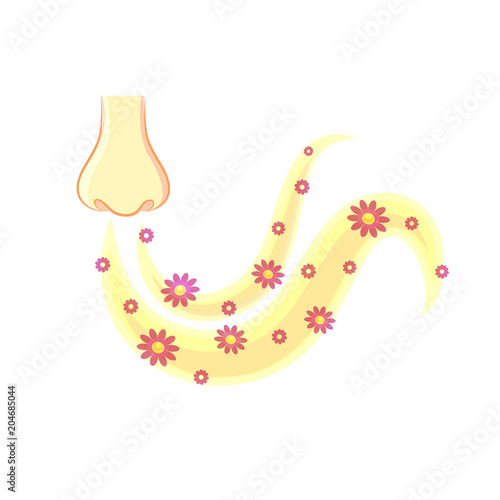 Nose and smell sense flat vector on white background.