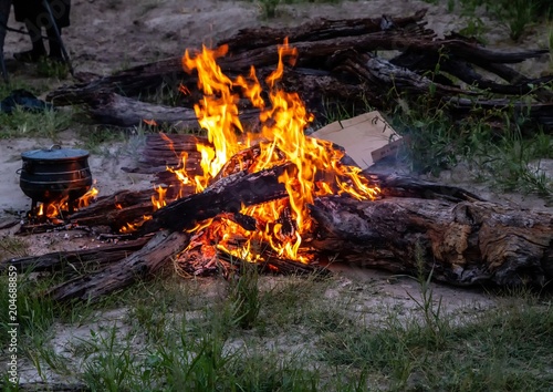 Camp fire in the wilderness of Botswana