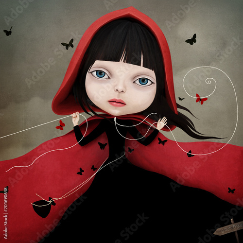 Conceptual illustration with a fairy tale character little Red riding hood