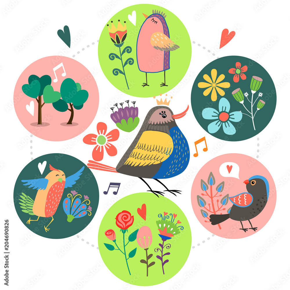 Fototapeta premium Flat Hello Spring Romantic Concept