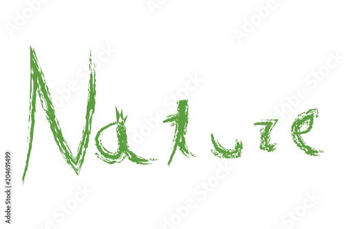 Naturaleza con letras verdes.