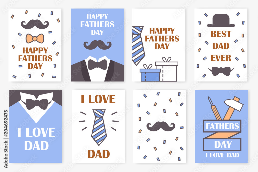set of holiday cards for the father's day. vector linear flat illustration. - obrazy, fototapety, plakaty 