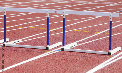 The hurdles stand on the track
